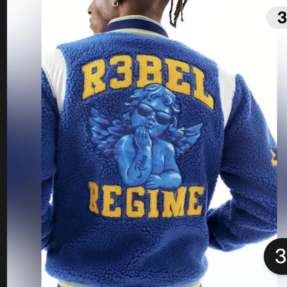 Rebel Mind Men’s Size Small‎ Regime Angel Baby Sherpa Varsity Ocean Blue